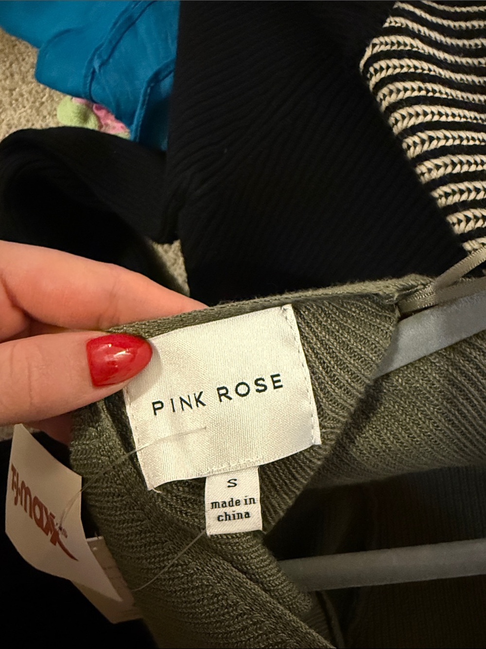 PINK ROSE Olive Green Ribbed Cross Back Sweater Top - Picture 3 of 4